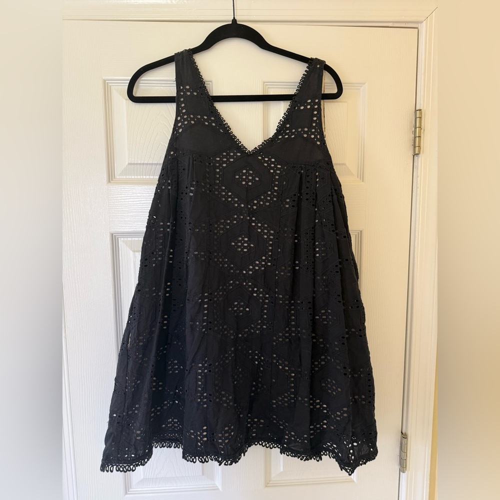Maeve Black Eyelet V-Neck Mini Dress
